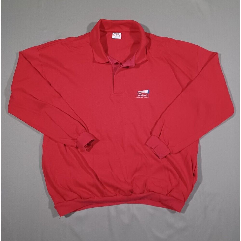 Maui Beach Club Shirt‎ Mens L Red Polo Long Sleeve Crazy Shirt Hawaii
